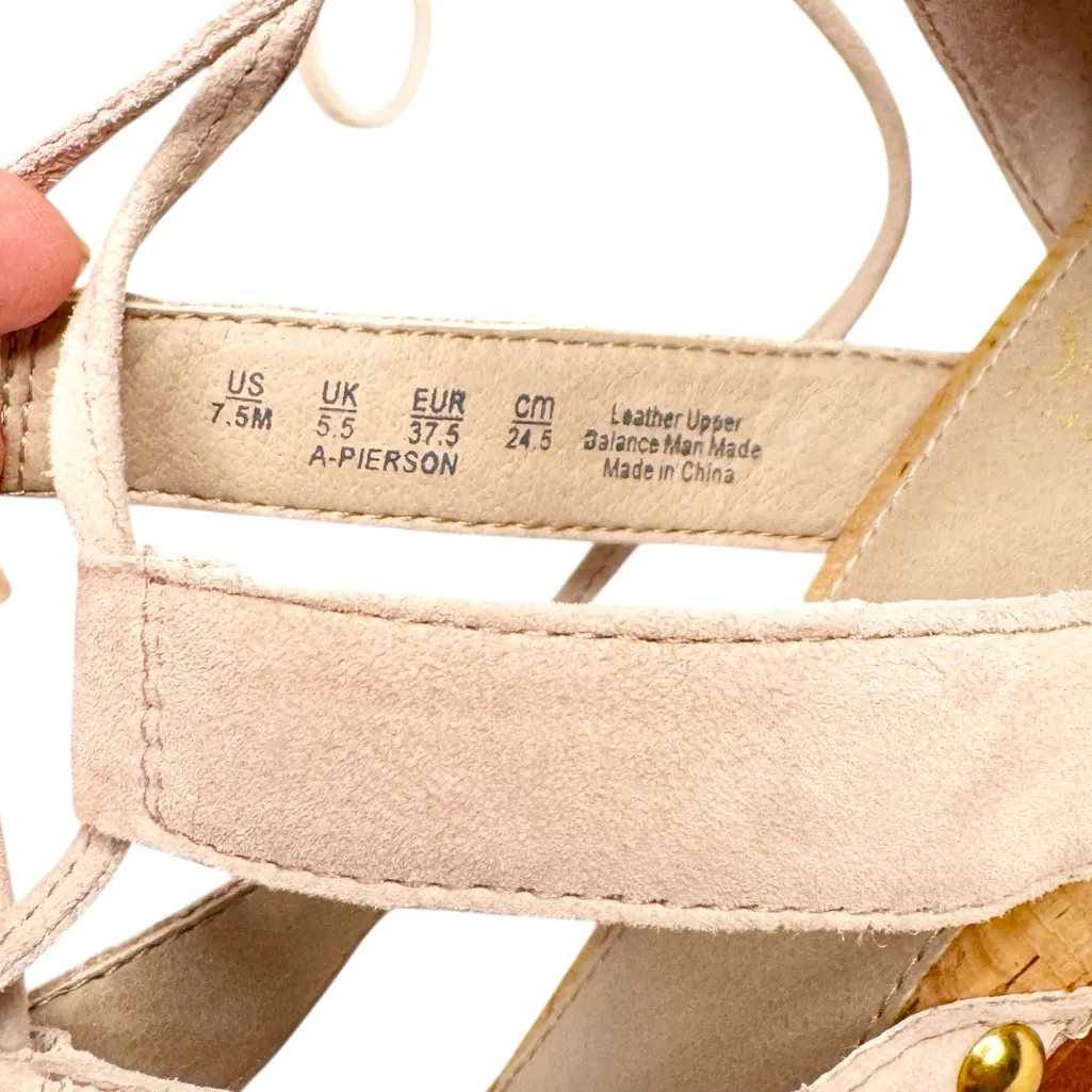 SARTO BY FRANCO SARTO PIERSON GHILLIE LEATHER SUEDE BLUSH WEDGE SANDALS SZ 7.5 - Image 4