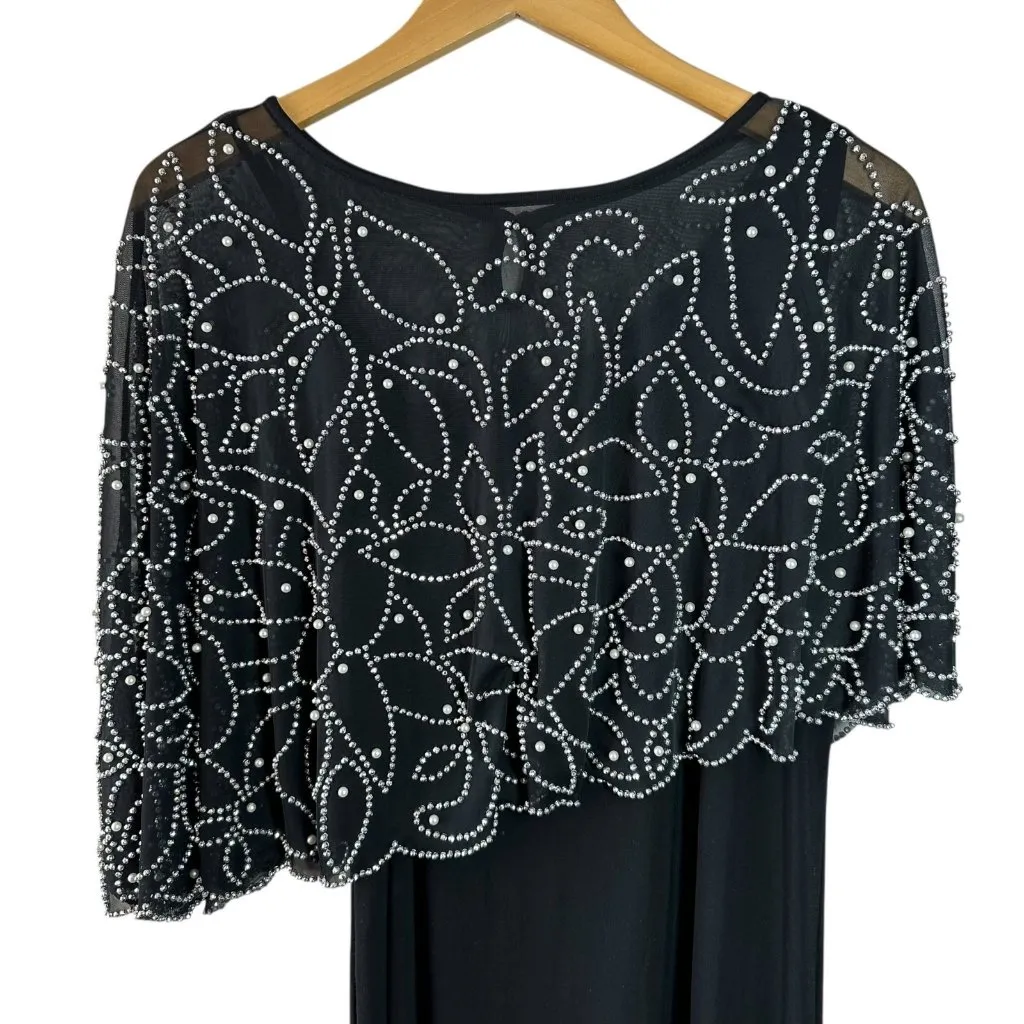 Vintage MSK Black Maxi Dress w/ Attached Beaded Cape Formal Size M Size M - Image 3