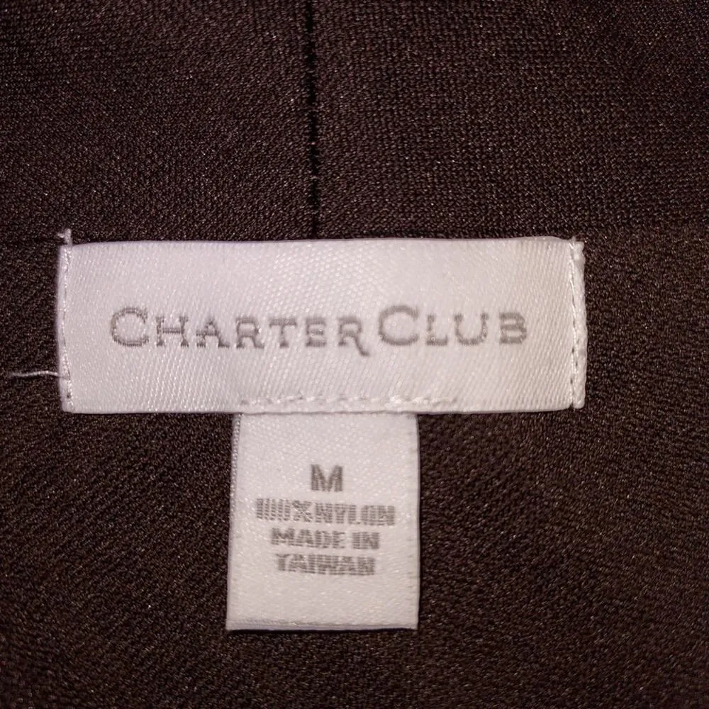 Charter Club Nylon Black White Tropical Crossover V-Neck Wrap Blouse Shirt Top - Image 5