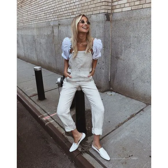 WeWoreWhat Basic Overalls Jumpsuit Off White Linen Classic Blogger Favourite - Image 3