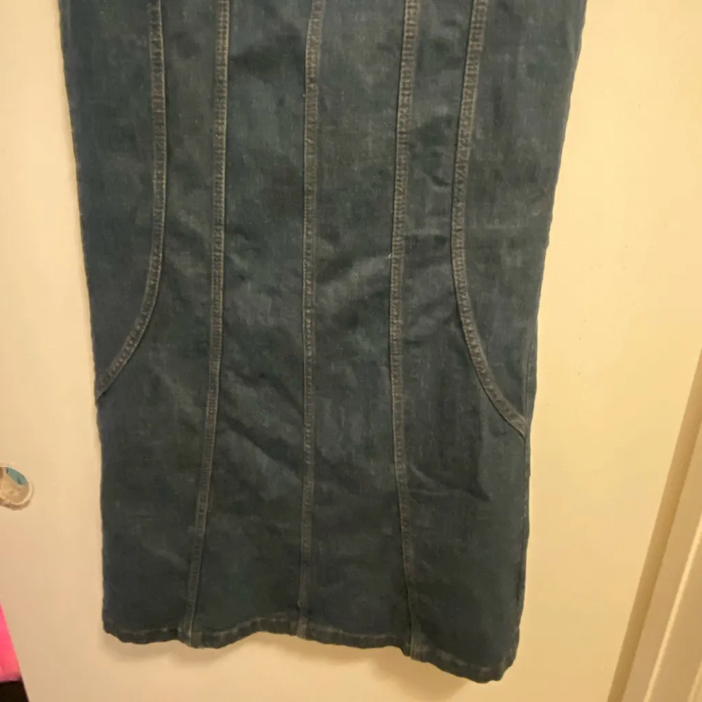 Cotton On Womens Panel Flare Denim Maxi Skirt Size 8 Dark Blue Wash Slit Boho - Image 3