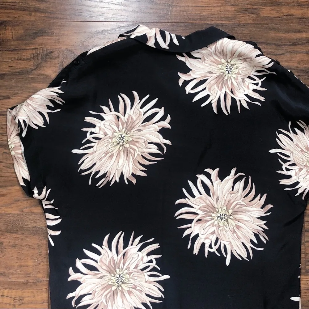Ann Taylor • black chrysanthemum shirtdress floral popover shift dress summer - Image 15