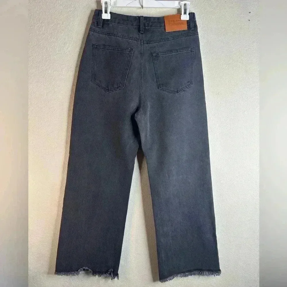 Princess Polly HIgh rise Black Wash Wide Leg Ripped Distressed Jeans Size 4 - Image 2