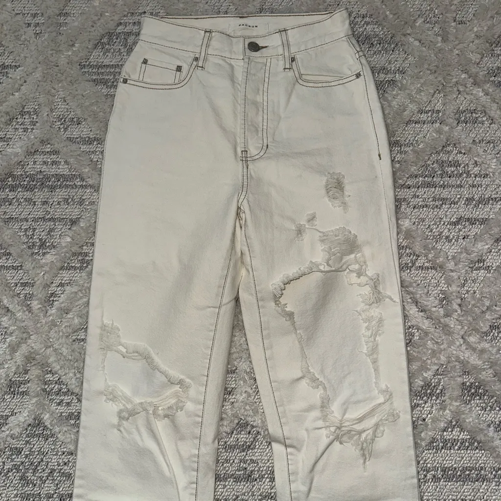 PacSun Off White Distressed Dad Jeans - Image 2