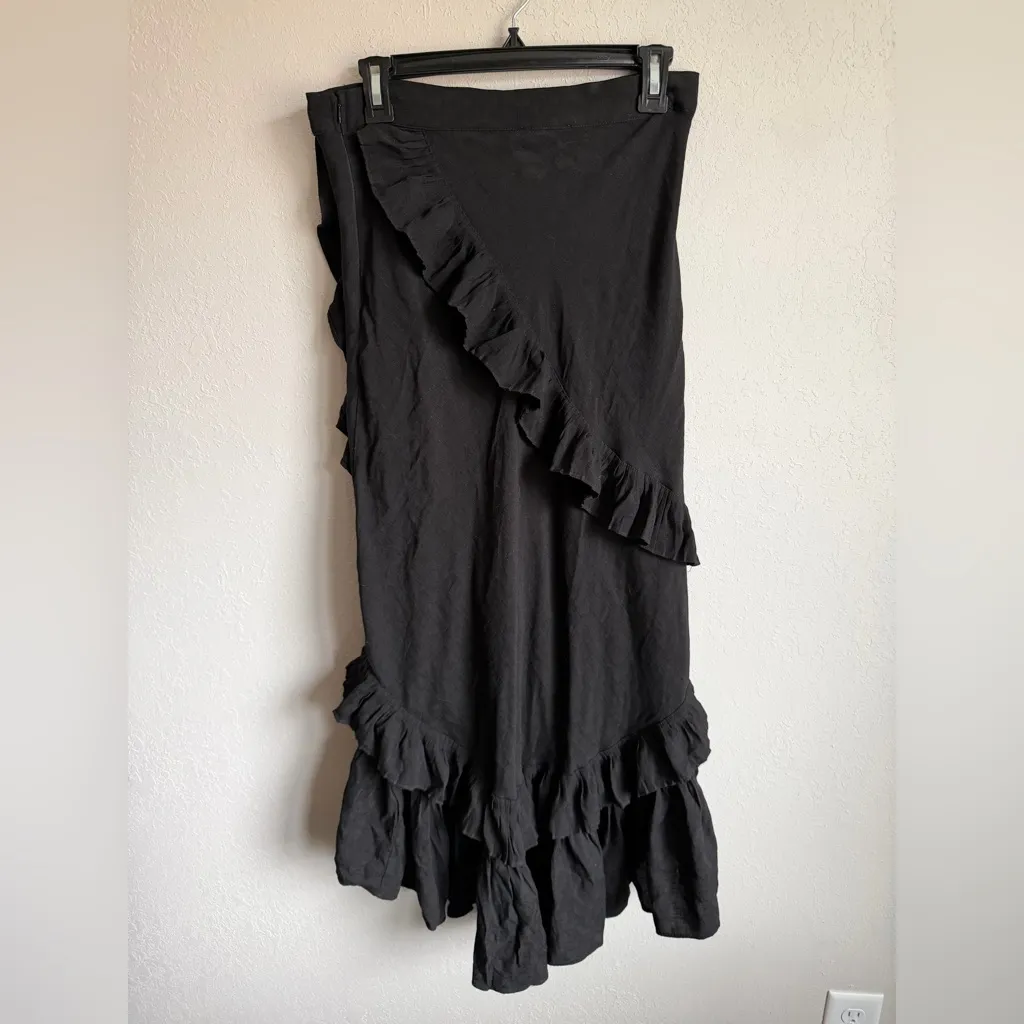 The Clothing Company Black Asymmetrical Ruffle Tiered Midi Skirt Womens L Whimsy - Image 4