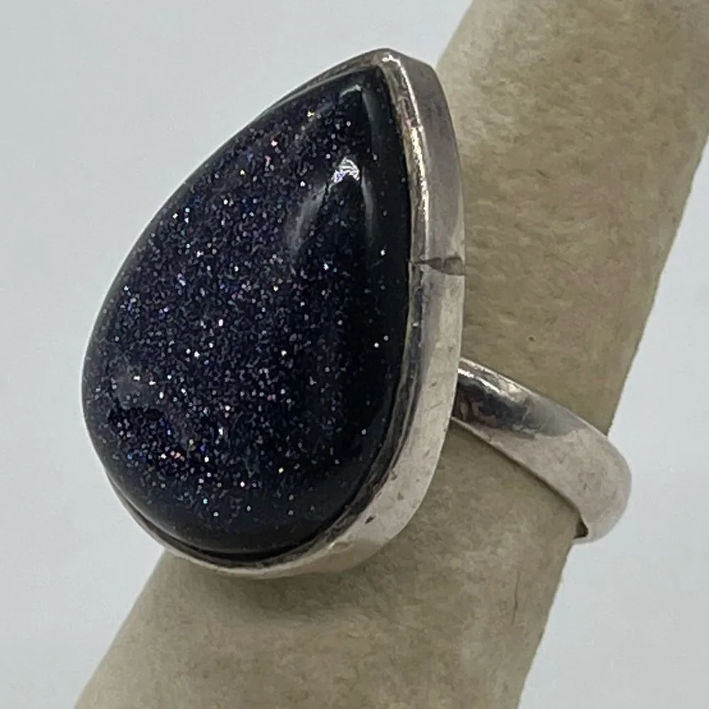 Sterling Silver 925 with Blue Sandstone Gem Ring adjustable Black - Image 3