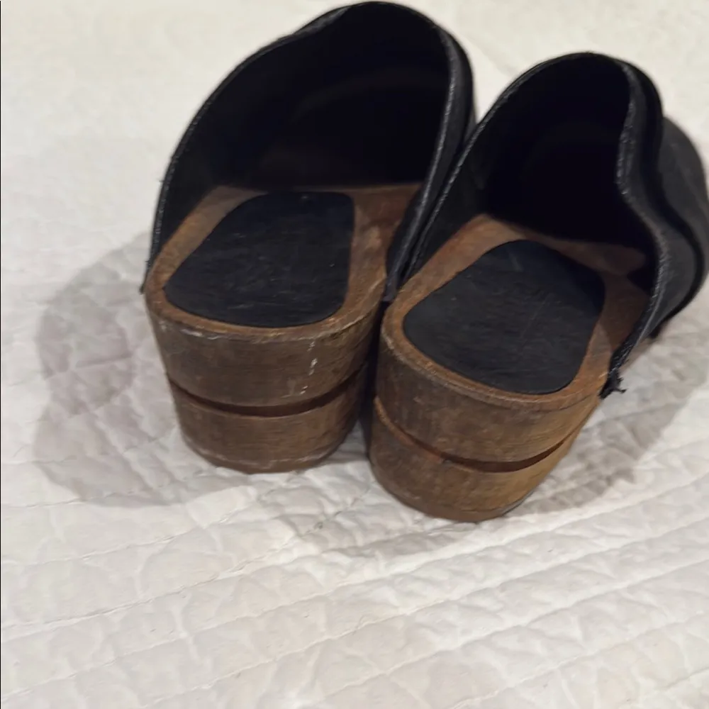 Sanita Black Leather Mules with Wooden Sole Size 8.5 - Image 11
