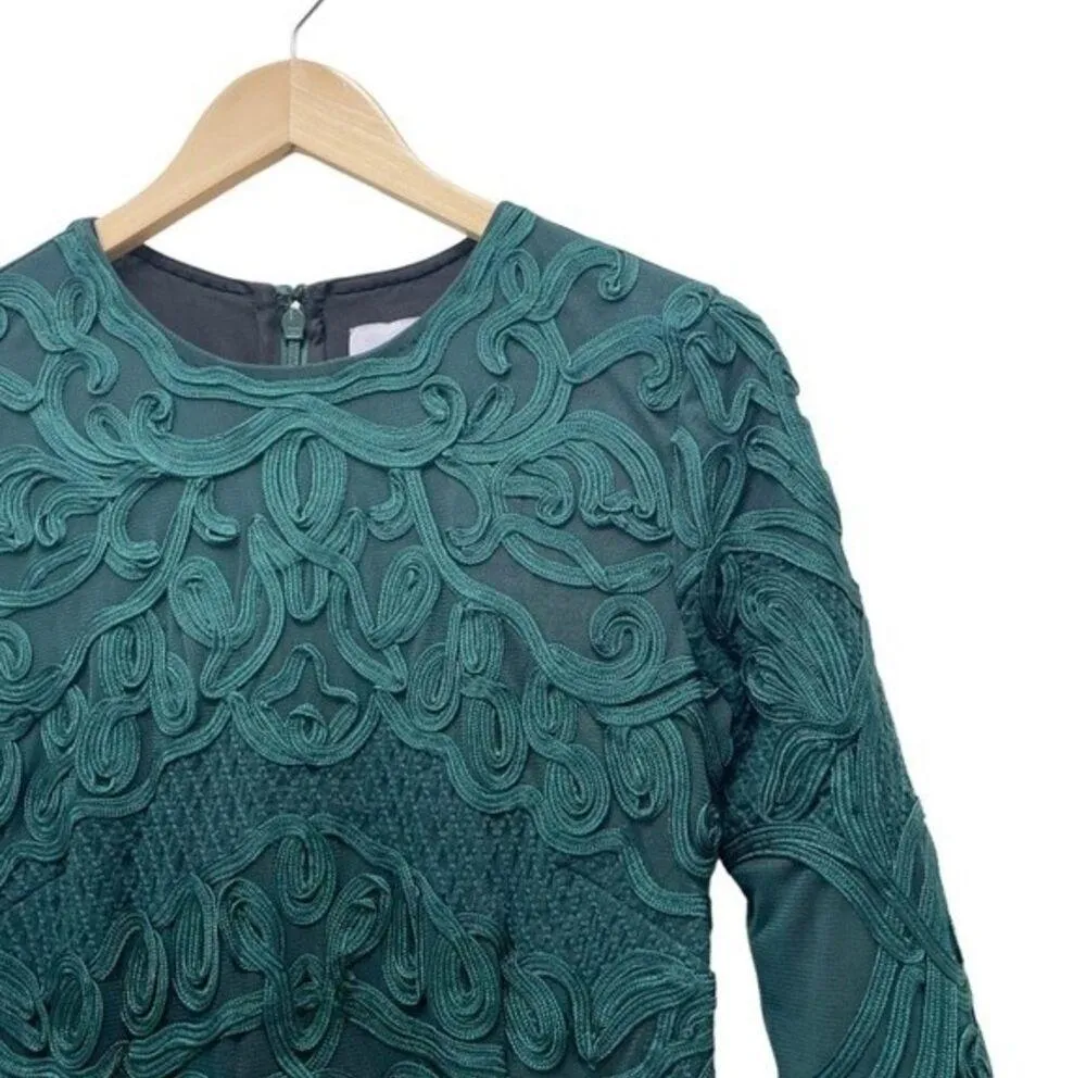 JS Collections Lace Dress Forest Sheer Sleeve Soutache Midi Sheath Dress Size 2 - Image 9