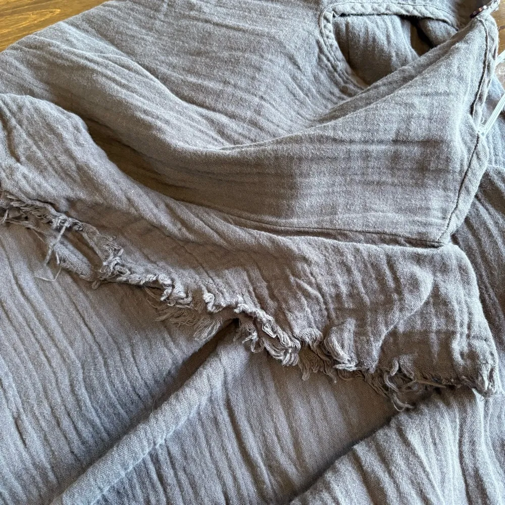 Stark X Gauze Gray Dress Raw Hem Edge Cotton XS V Neck Resort Beach Lightweight - Image 9