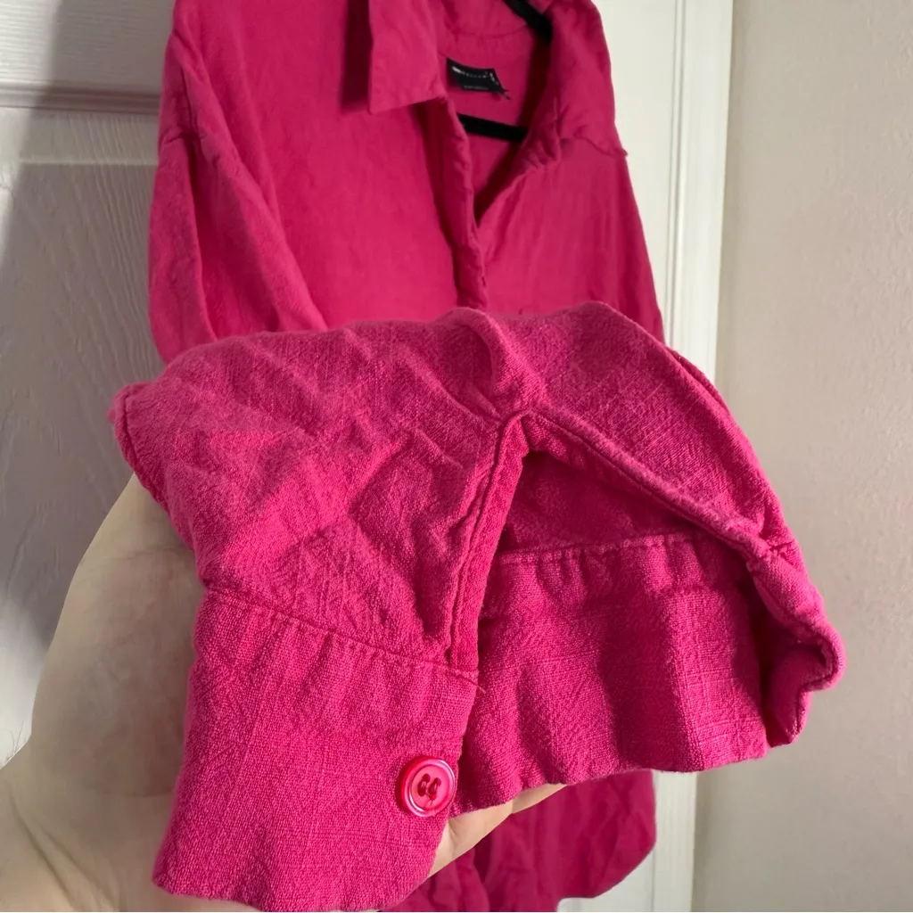ASOS Fuchsia Linen Blend Button-Down Shirt US 18 - Image 5