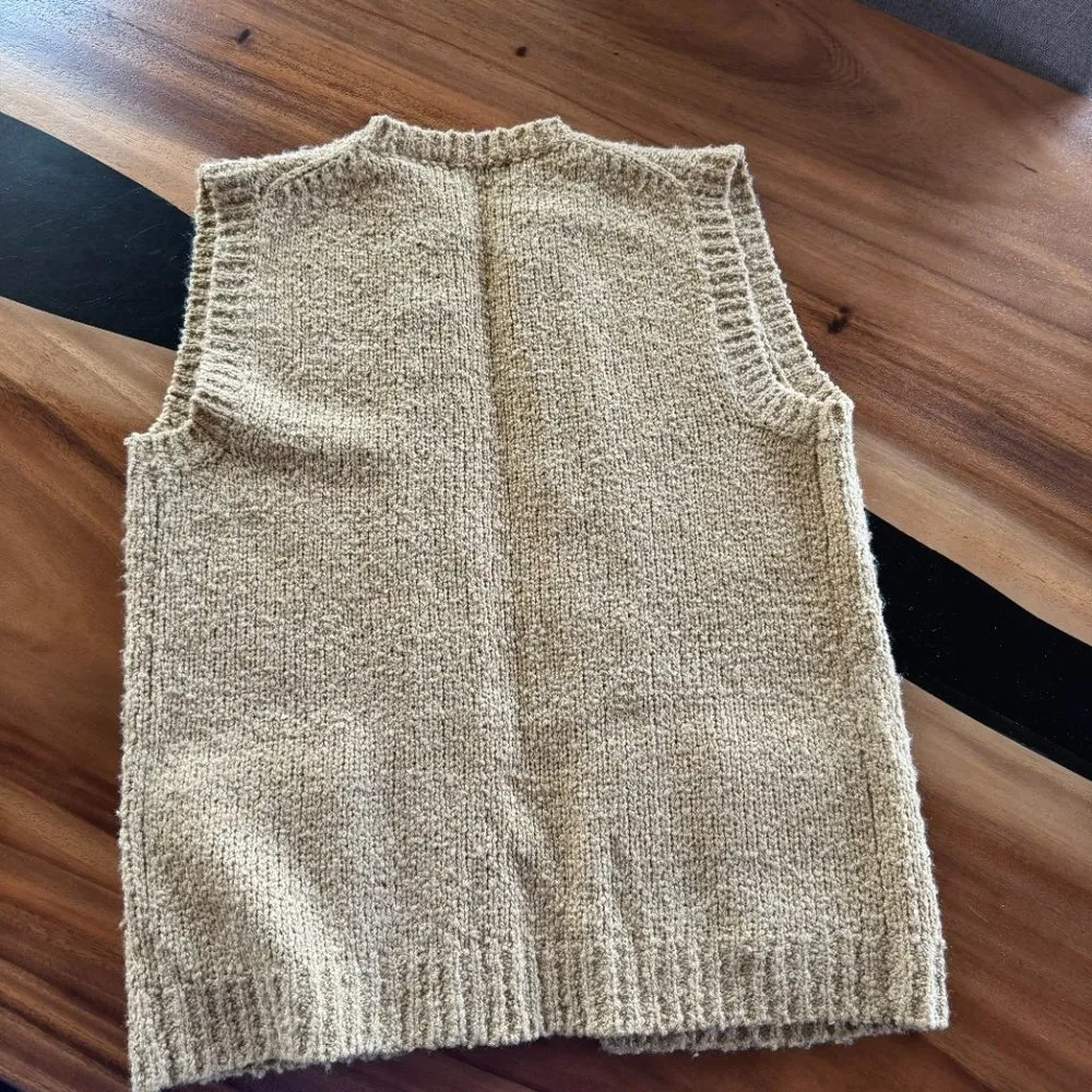 Vintage Acrylic Beige Open‎ Sweater Cardigan Moneta 80s M Vest Tan Size M - Image 9