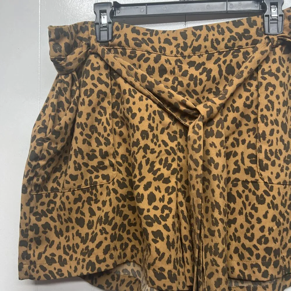 A New Day Cheetah Print Women's High Waisted Shorts w/ Tie Size XXL Pockets - Image 3