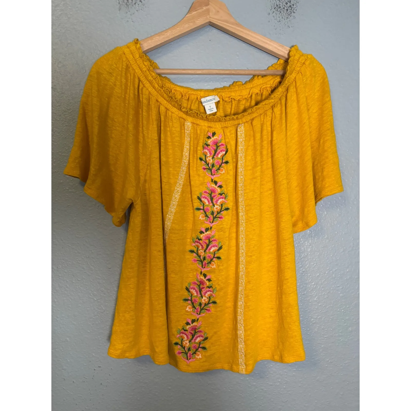 Sundance Dancing Garden Yellow Floral Embroidered Linen Top Small - Image 2