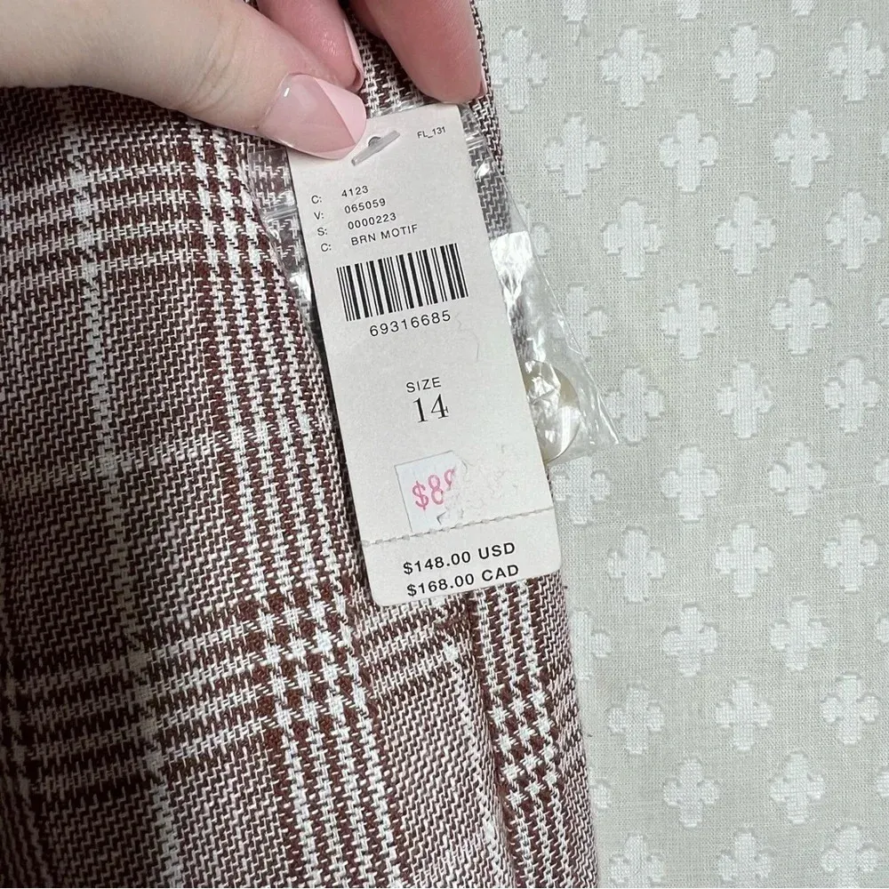 Anthropologie Maeve NWT Brown Plaid Pleated High Rise Wide‎ Leg Pants - Image 3