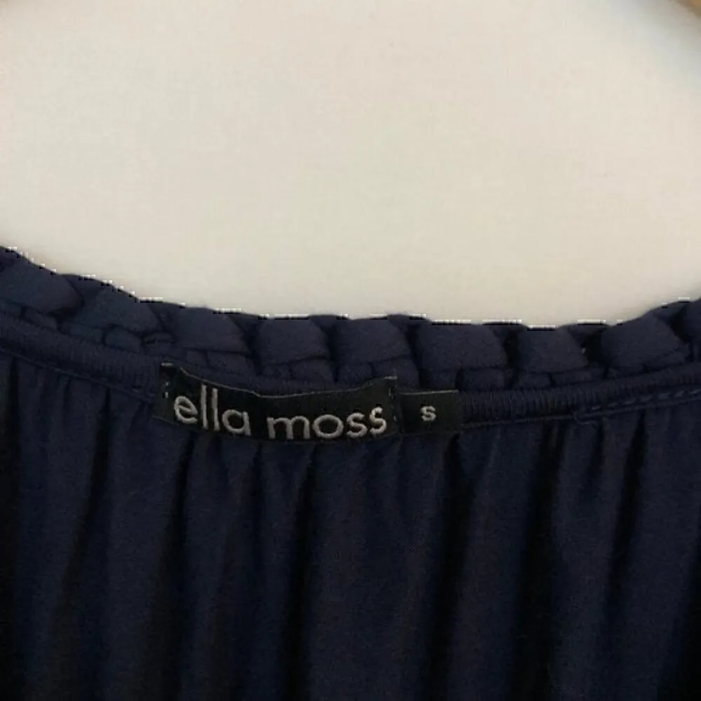 ELLA MOSS ANTHROPOLOGIE Odela Braid V-Neck Dress Navy Blue Blouson Mini Dress S - Image 5