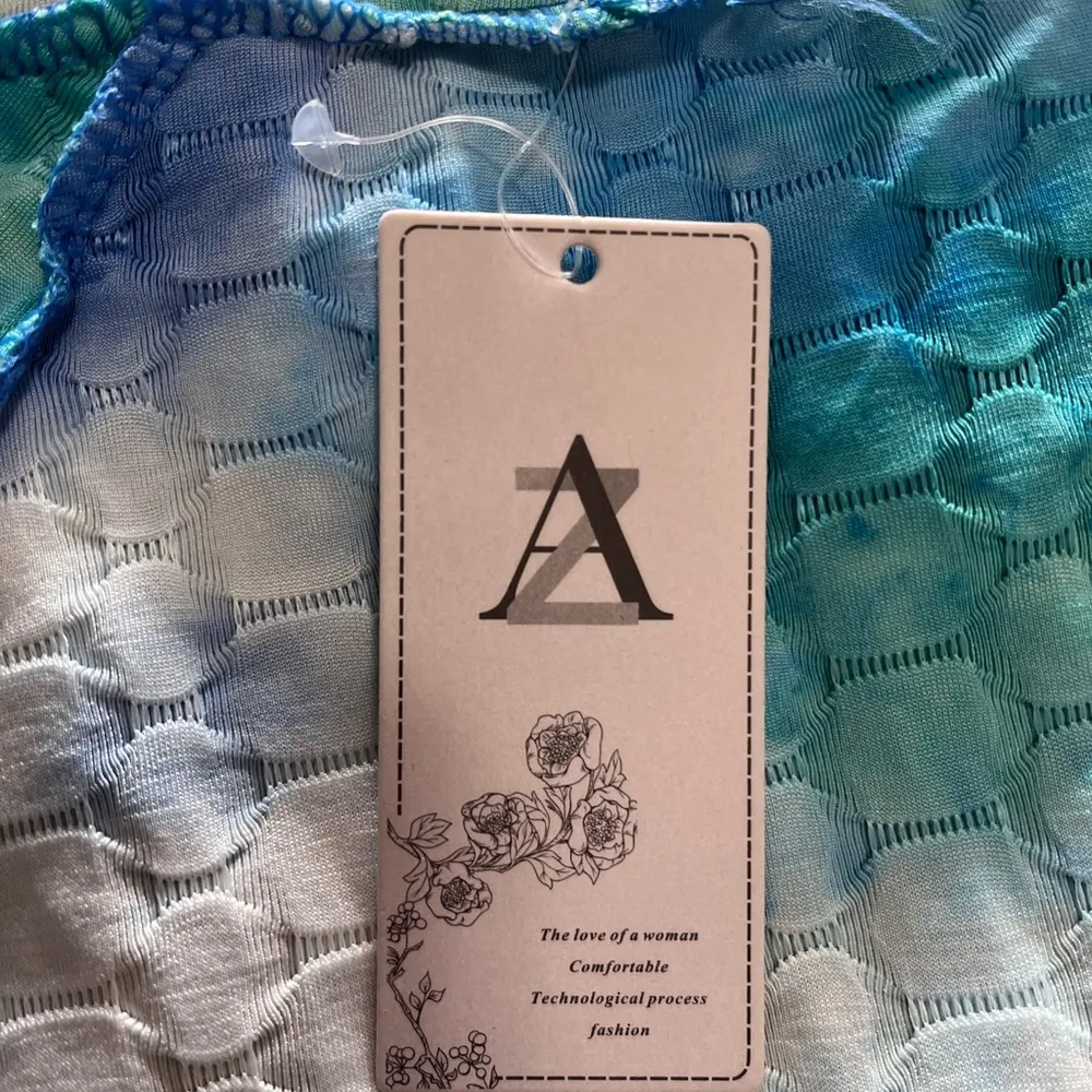 AZ Tie Dye Blues Full Zip Stretch Hoodie Sweatshirt Coat Ruched Women’s S/M NWT Blue Size M - Image 8