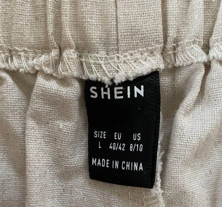 SHEIN paper bag linen blend oatmeal color pull-on elastic shorts women's size L - Image 6