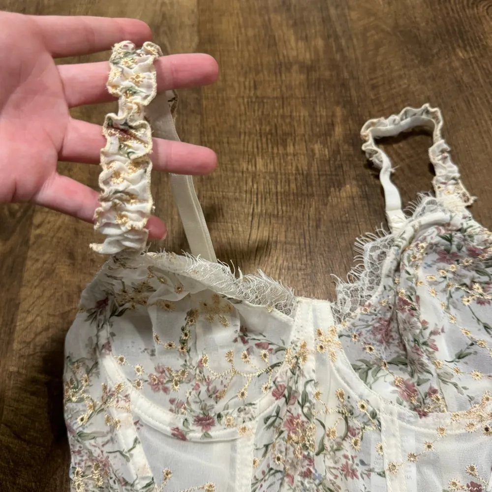 Y2K Mesh Floral Bustier Corset Crop Top Sz Medium White - Image 5