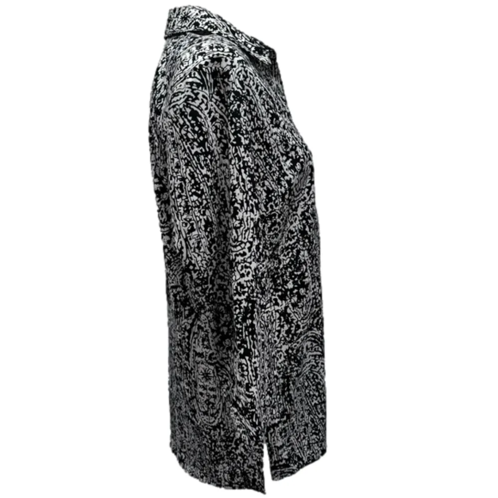 Fred David Black and White Paisley 3/4 Sleeve Button Front Top Size Medium - Image 6