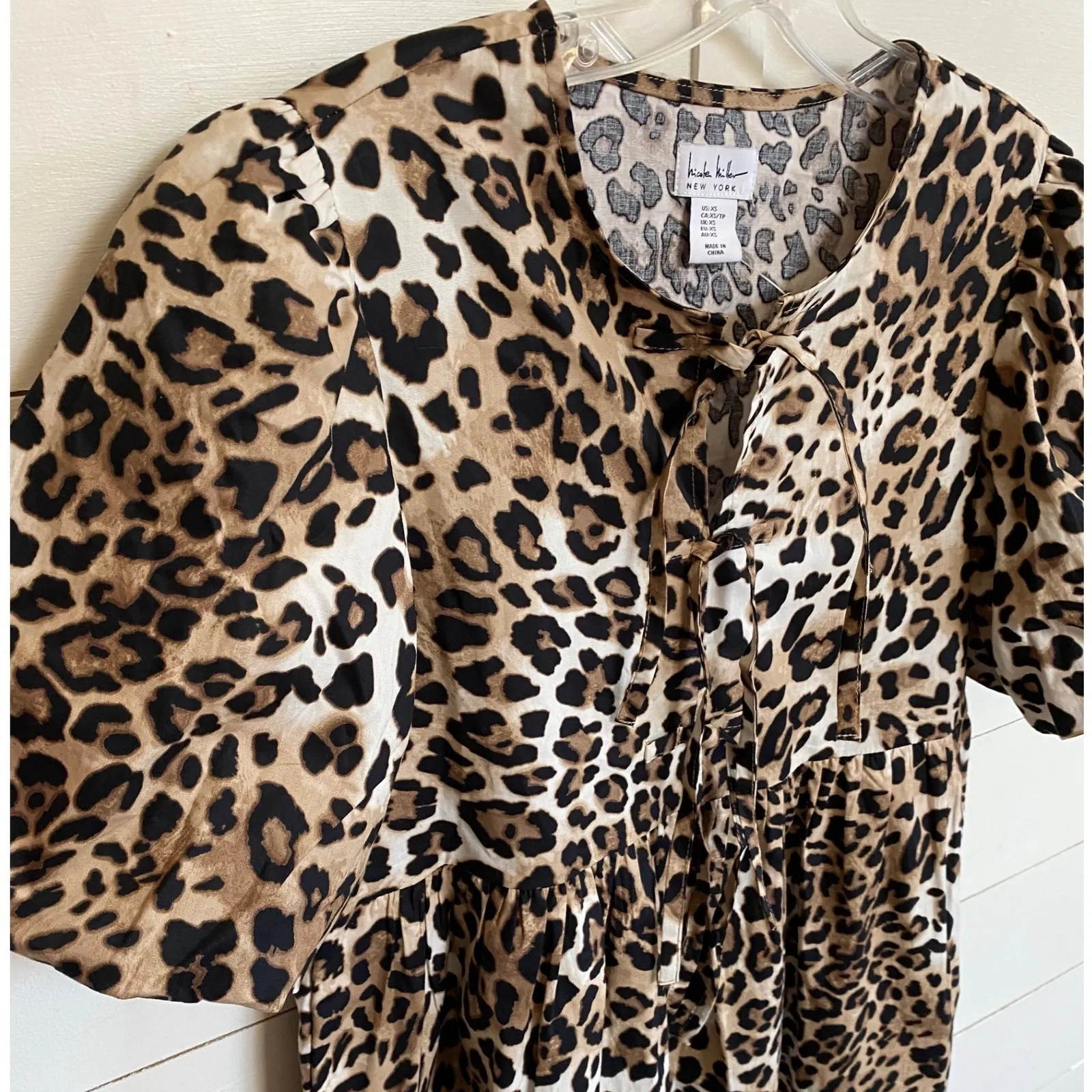 Nicole Miller NY Leopard Mini Dress Bows Puff Sleeves Cotton‎ dress - XS NWT - Image 9