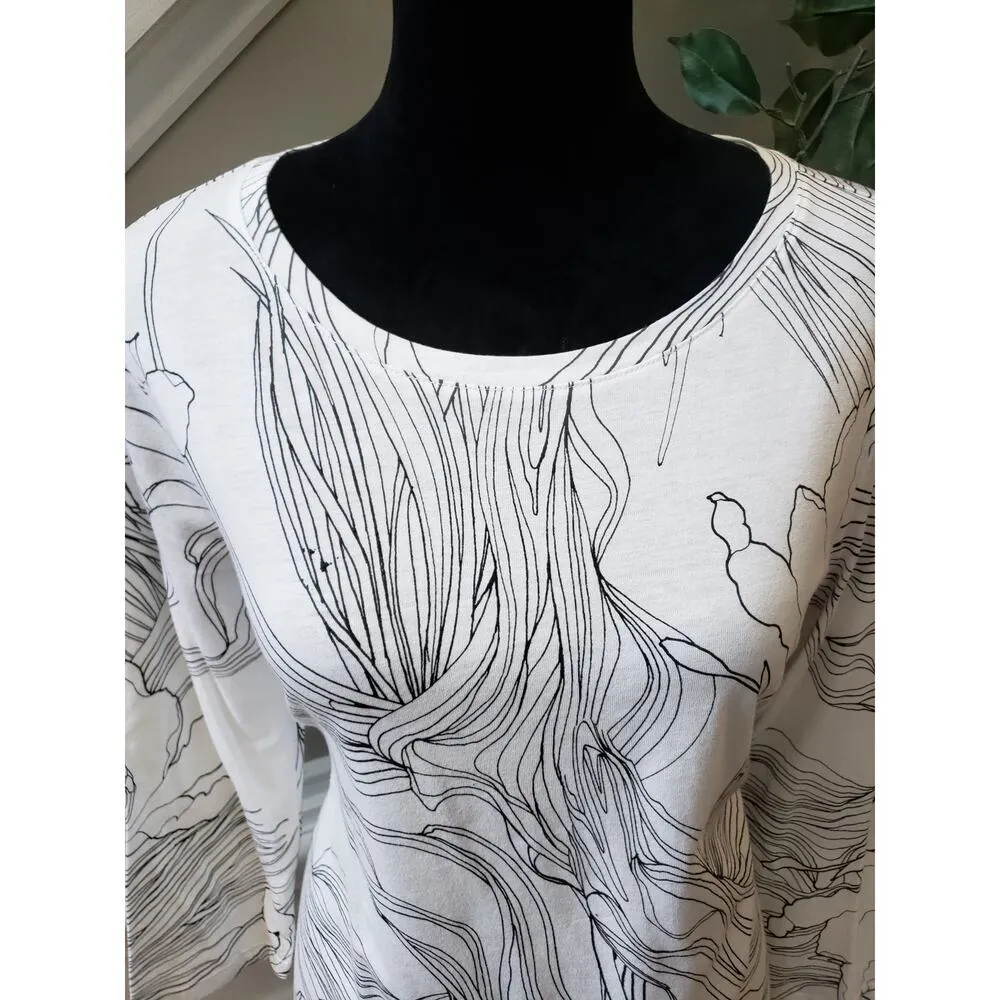 Women's Medium The Limited White Floral Print Top Long Sleeves Pullover - Image 4