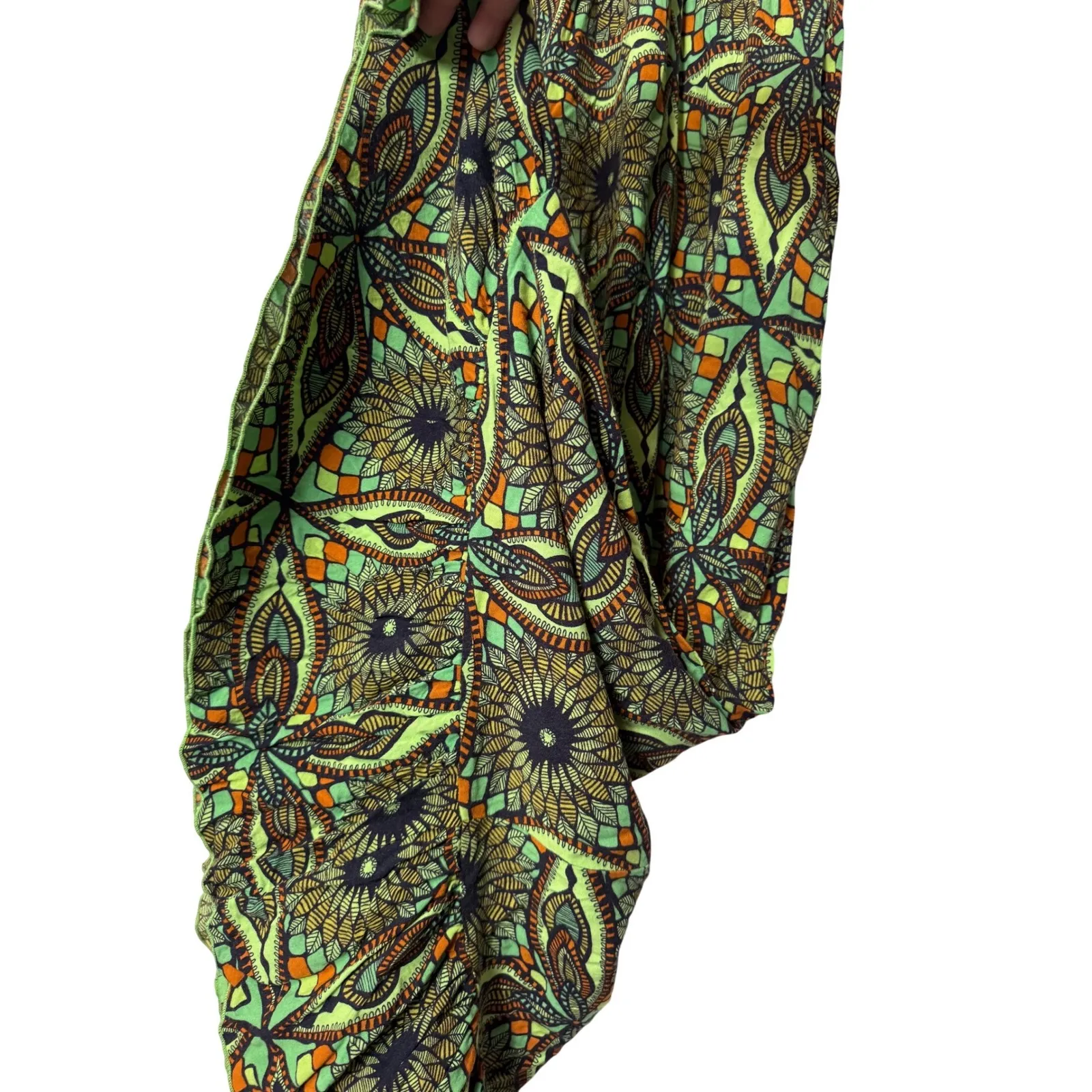 One World Crochet Neck Maxi Dress Women's Medium Green Floral Print Sleeveless - Image 2