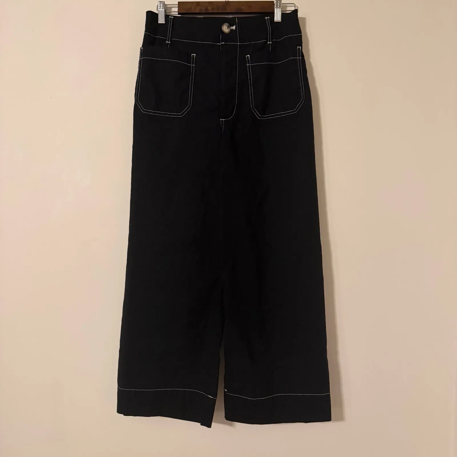 Maeve The Colette Wide Leg Crop Pant in Black Womens Size 31 Cotton Linen Blend - Image 2