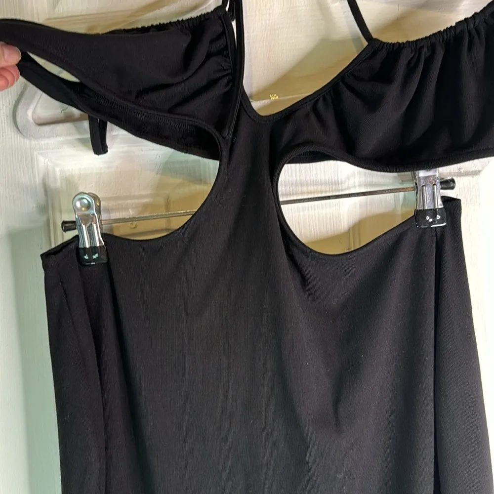 NWT WeWoreWhat Black Ruched Cutout Maxi Dress Jersey Knit Adjustable Straps Med - Image 3