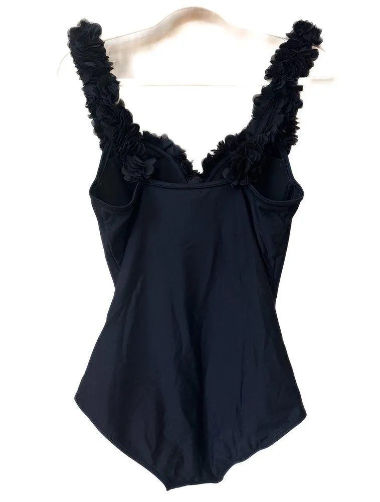 Chicwish Swimsuit One Piece 3D Flower Straps And Neckline Padded Cups Black - Image 3