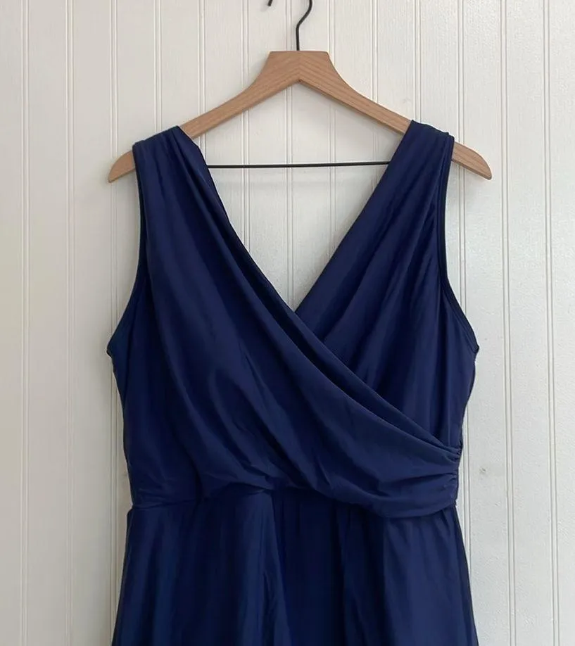LANDS END Tummy Control Surplice Wrap Swim Dress One Piece Swimsuit Navy Size 18 Blue - Image 8