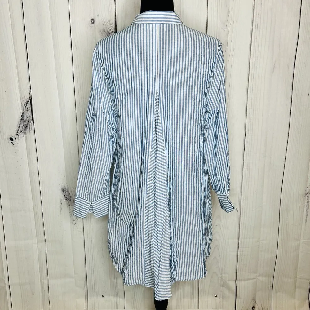 Habitat Clothes To Live In Button Up Blouse Crinkle Blue White Striped Size XS - Image 8