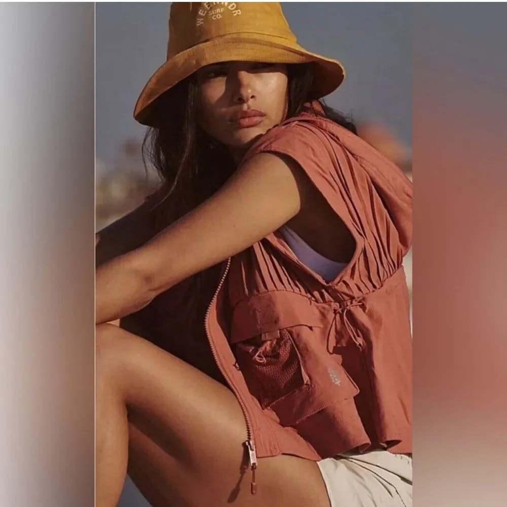 FP Movement Pleaty Please Vest XS Red-Orange Hiking Tennis Cargo Boxy Hood Boho - Image 2