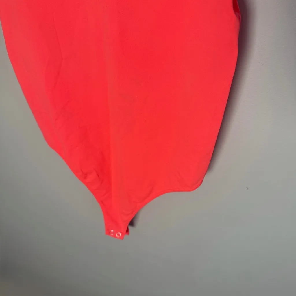 Good American Hot Coral Mock Neck Sleeveless Bodysuit | 3/4 - Image 4