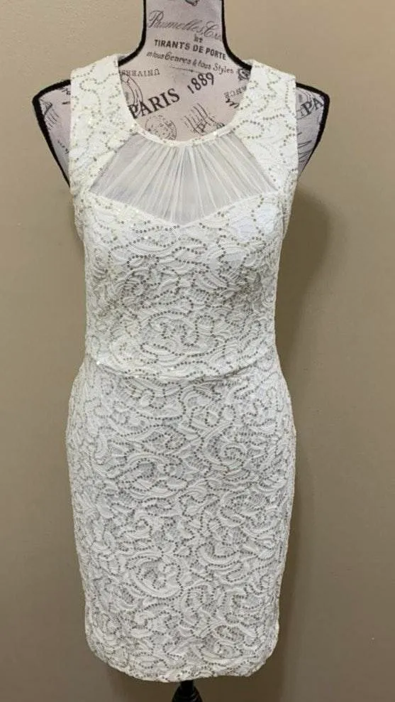 White Ivory Gold Sequined Dress - Image 3