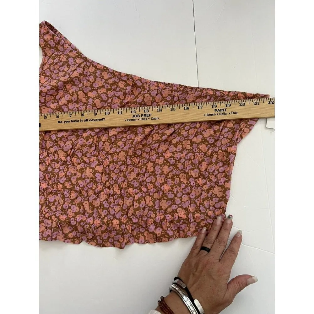 NORDSTROM Floral Crop Top SIZE 1X bohemian One-Shoulder smoke Tan Purple NWT - Image 7