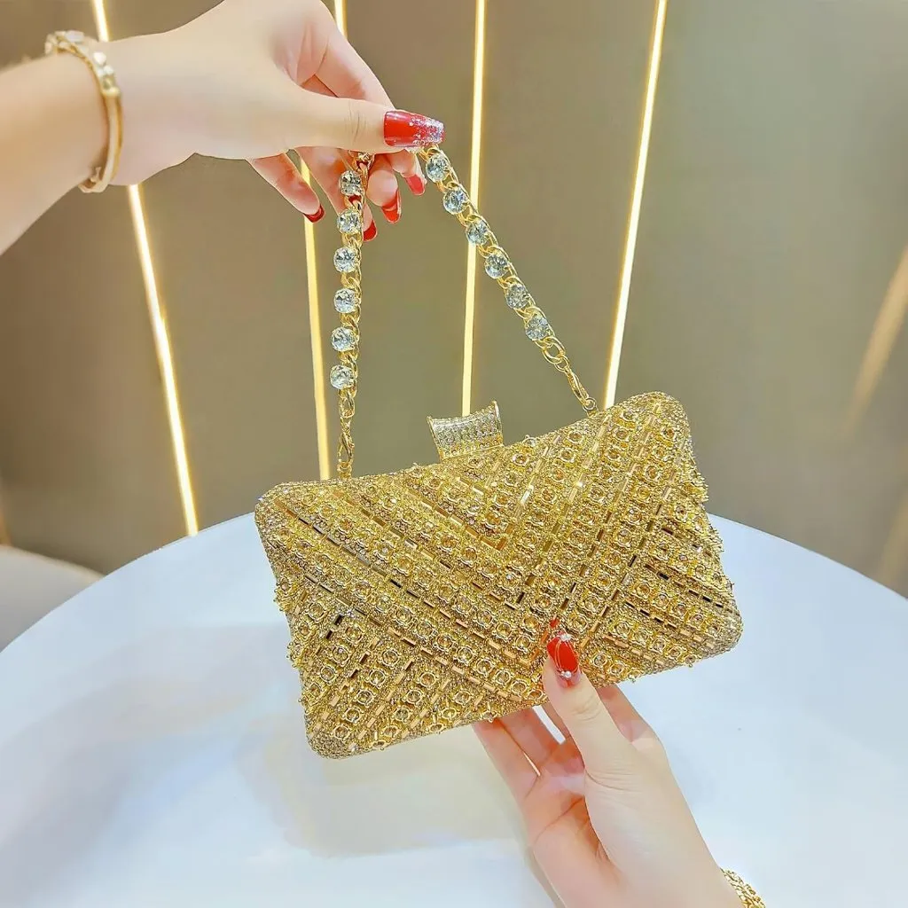 ⚡Women's Evening Sparkly Shoulder Crystal Clutch Bridal Party Wedding Gold Bag - Image 2