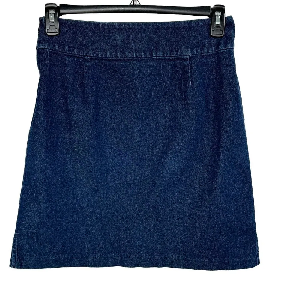 Banana Republic Factory SZ 6 Mini Jean Skirt Stretch Dark Wash Slits Side Zipper - Image 3