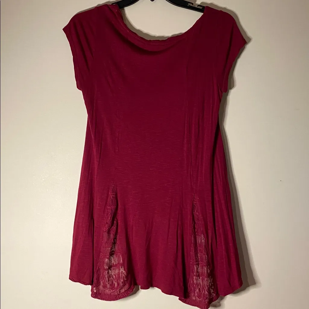Adobe Star Deep Red Tunic Top with lace panels flared bottom oversized Medium - Image 4
