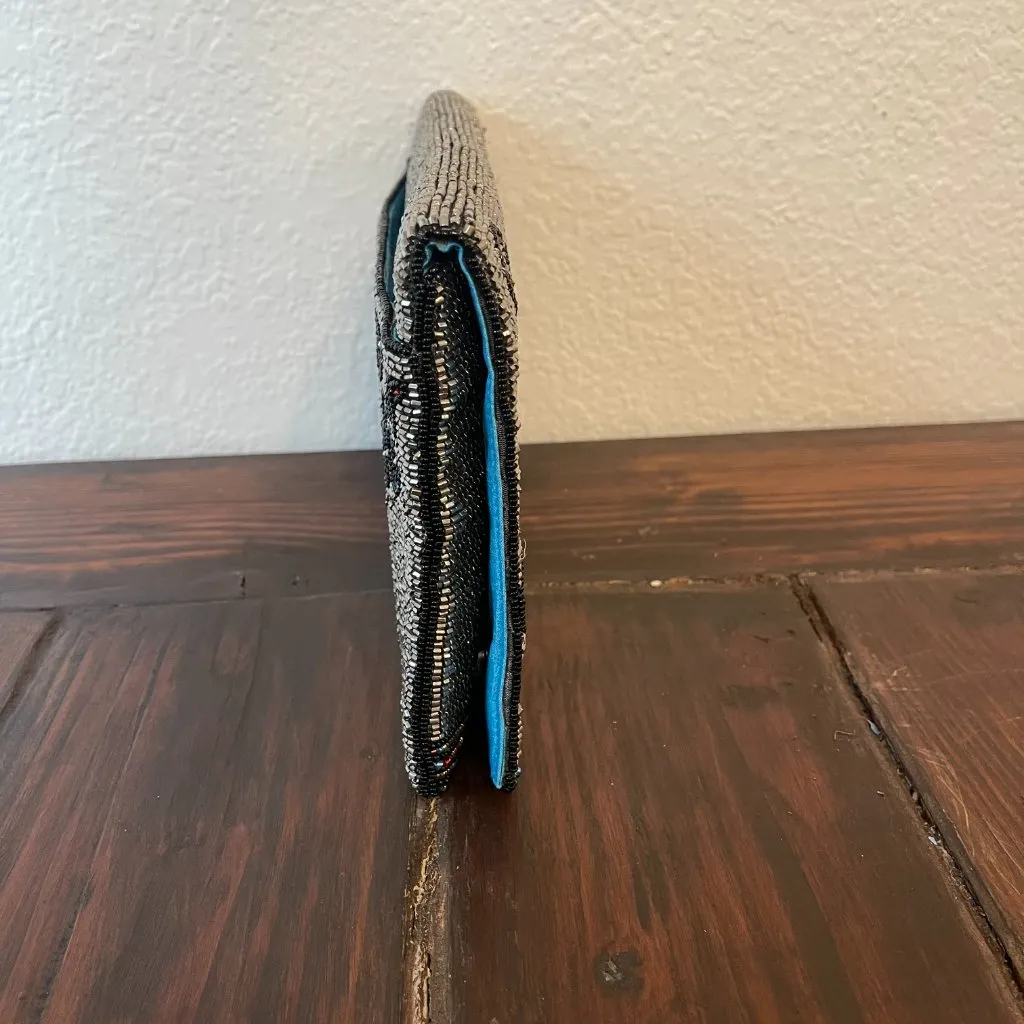 Mary Frances Cocktail Time Beaded Blue Martini Clutch Bag Purse Silver - Image 7