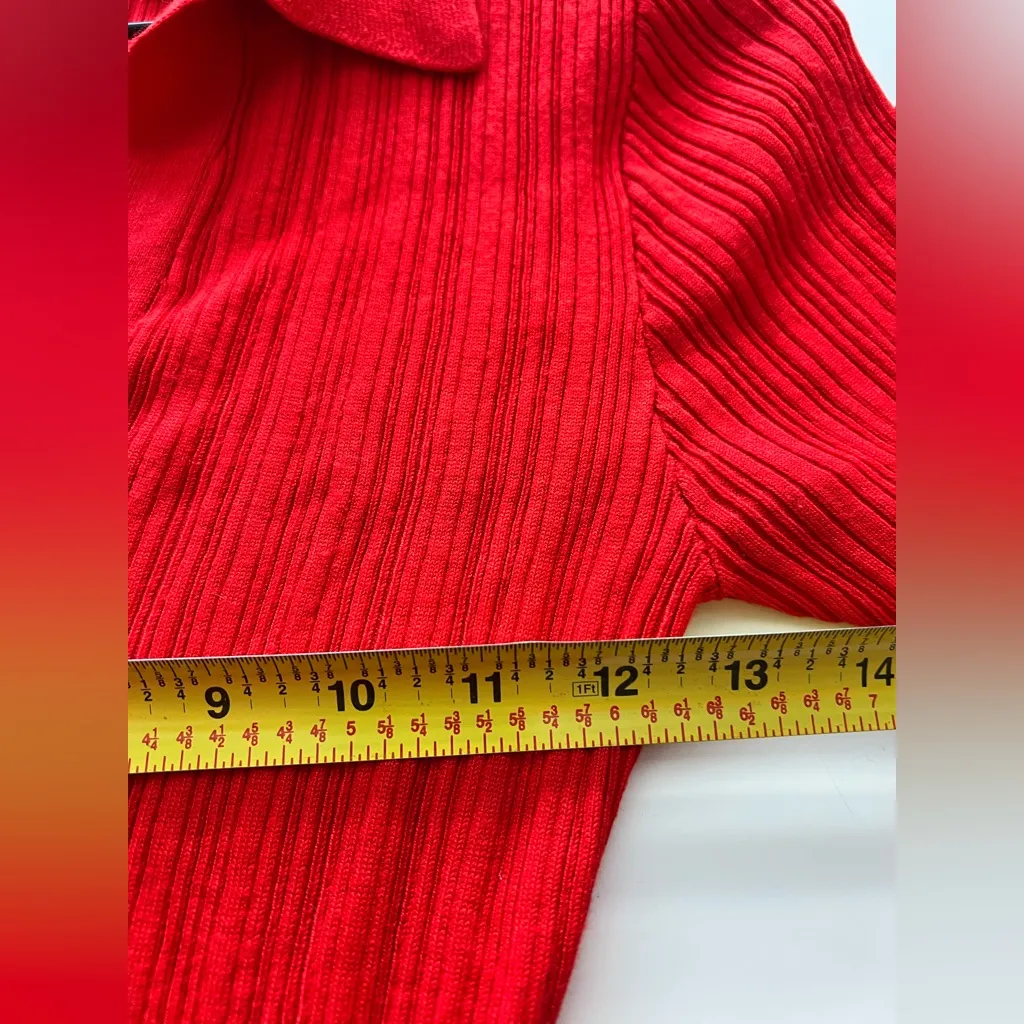 NA-KD rib knitted collar midi dress red polo slit short sleeve M - Image 8