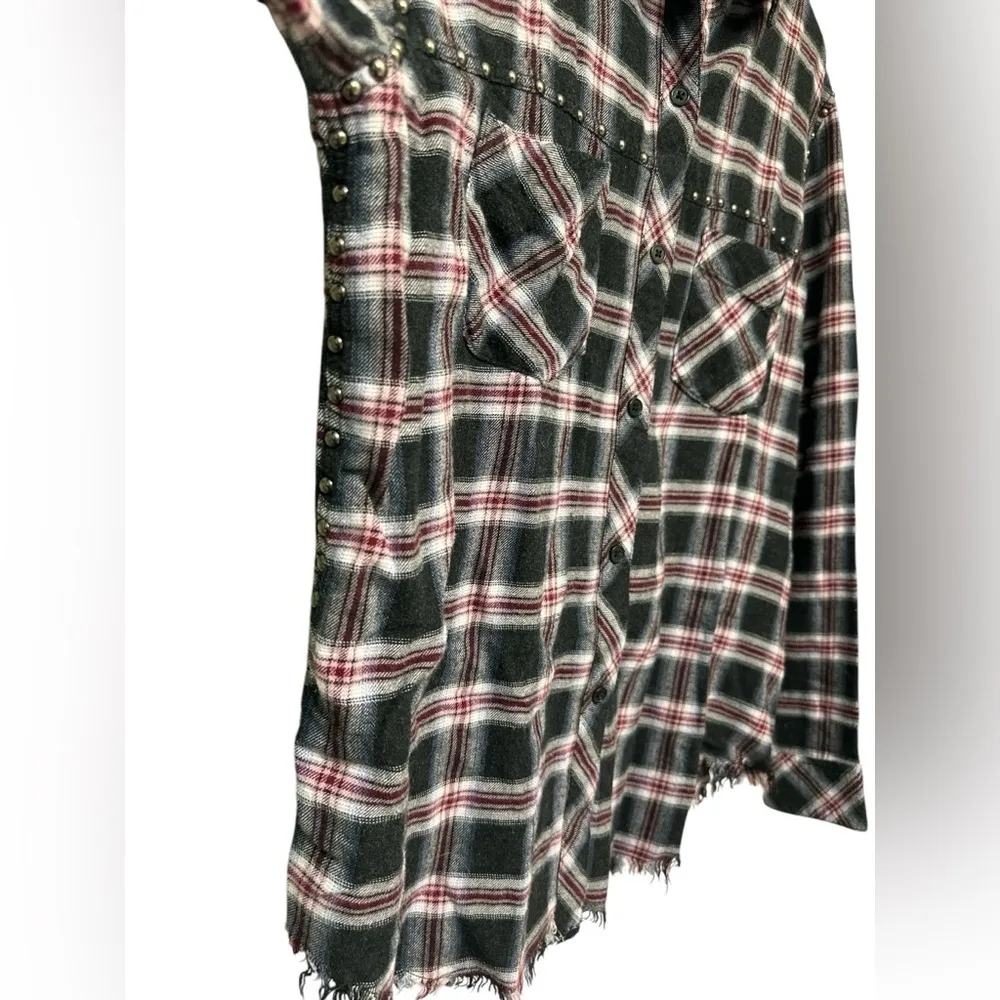 Rails Blouse Women's Studded Plaid Button Down Rex Charcoal Berry Blush - Image 3