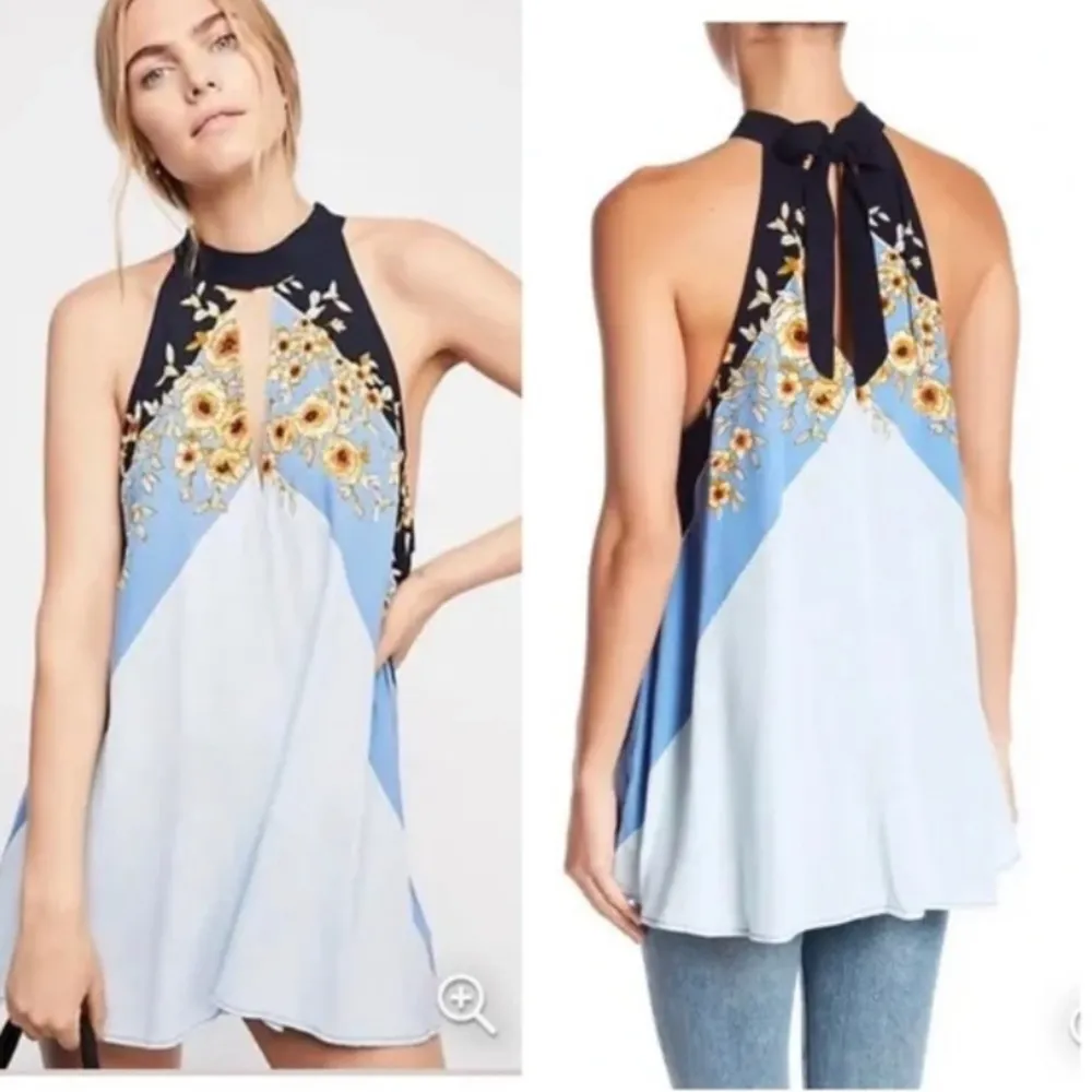Free People beat of my heart sunflower boho halter keyhole tunic dress size S - Image 2