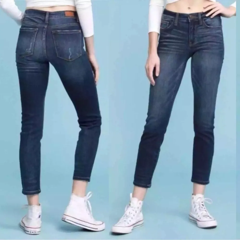 Cropped Skinny Fit Dark Blue Denim Jean Stretch Mid Rise Sz 5/27X17” - Image 6