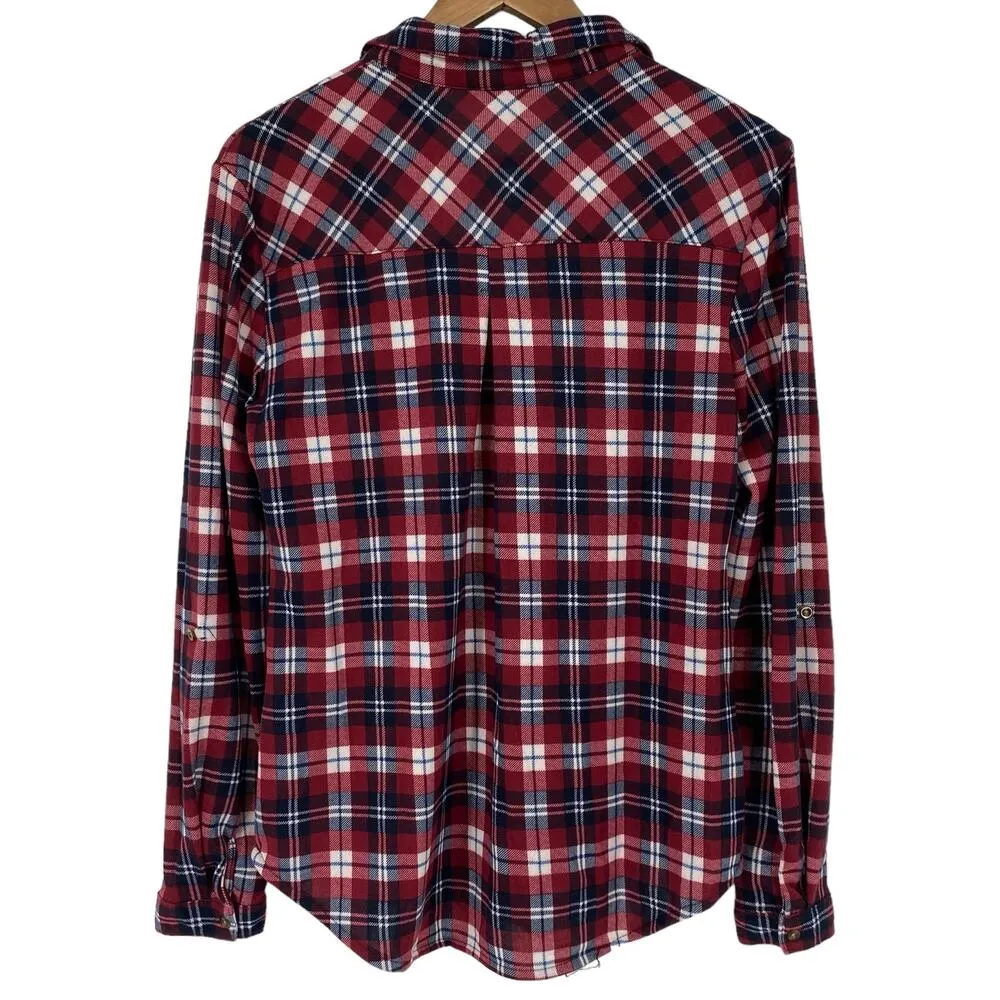 EDEN & OLIVIA Red Blue Plaid Button Down Flannel Shirt Size Small Lightweight - Image 3