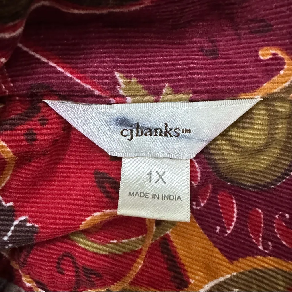 90s Boho Paisley Corduroy Shirt Jacket 1X Indie Folk Art Earthy Red - Image 10