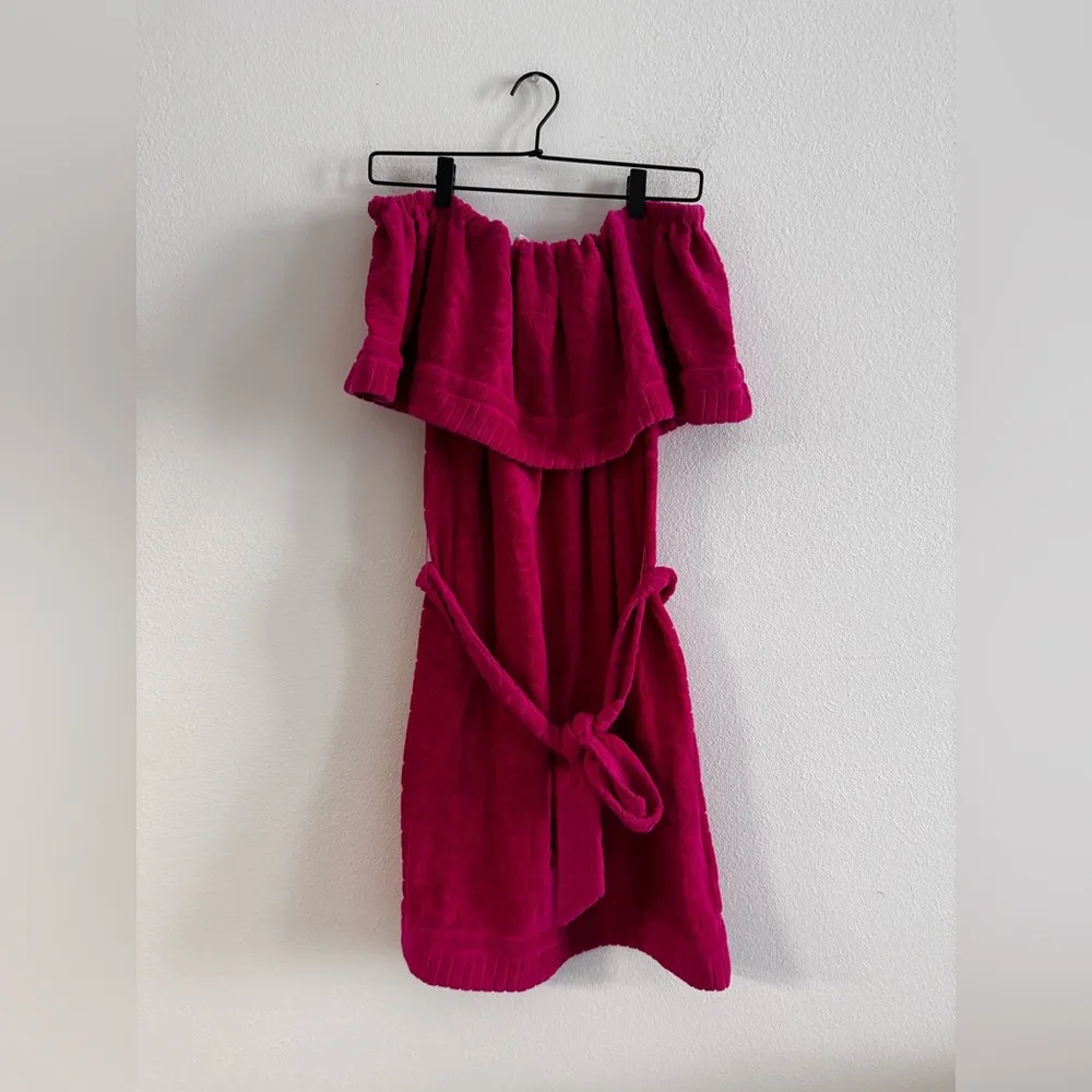 Trina Turk Out of Office Restless Off the Shoulder Terry Cloth Dress M Pink - Image 2