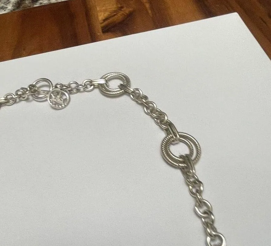 Signed Crown Trifari Silver Tone Chain Necklace 32 Inch Circle Links - Image 5