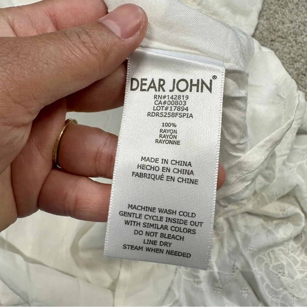 NWT Dear John Ellen Smocked Waist Mini Dress Pearled Ivory Garden Embroidered M - Image 14