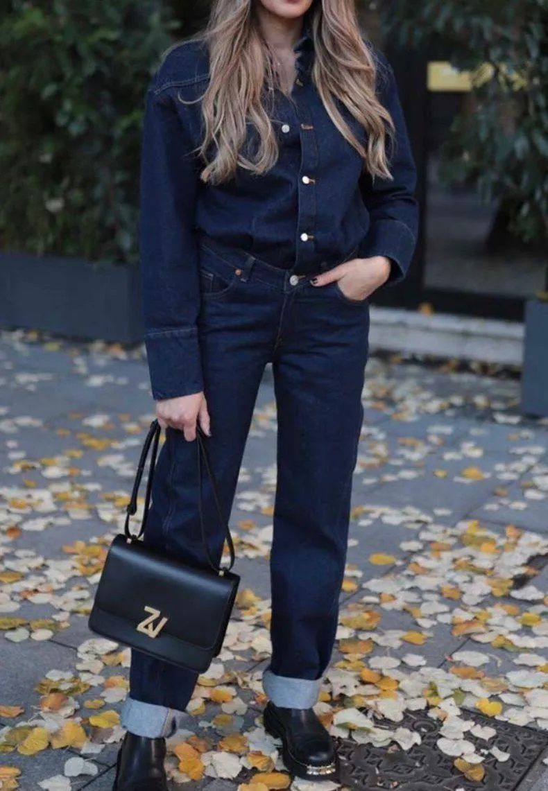 NWT  Long Denim Jumpsuit Deep Indigo Blue - Image 4