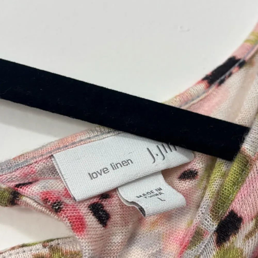 J. Jill Love Linen‎ Springtime Floral Keyhole Tie Back Tunic Blouse Top Large Pink - Image 4